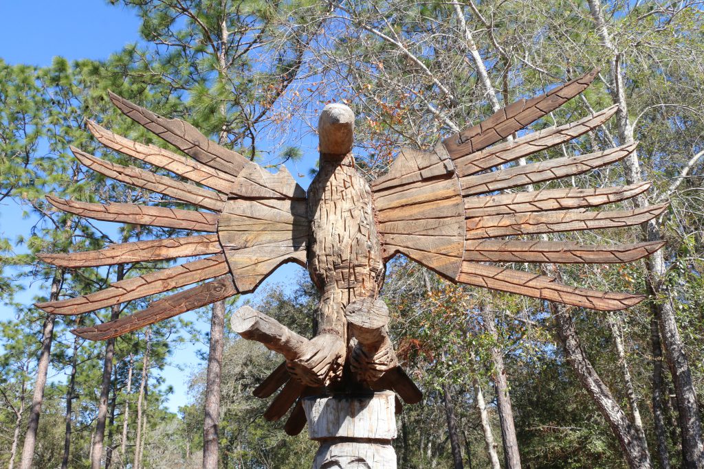 The beginning of a statue at the Fish Hawk Spirits farm