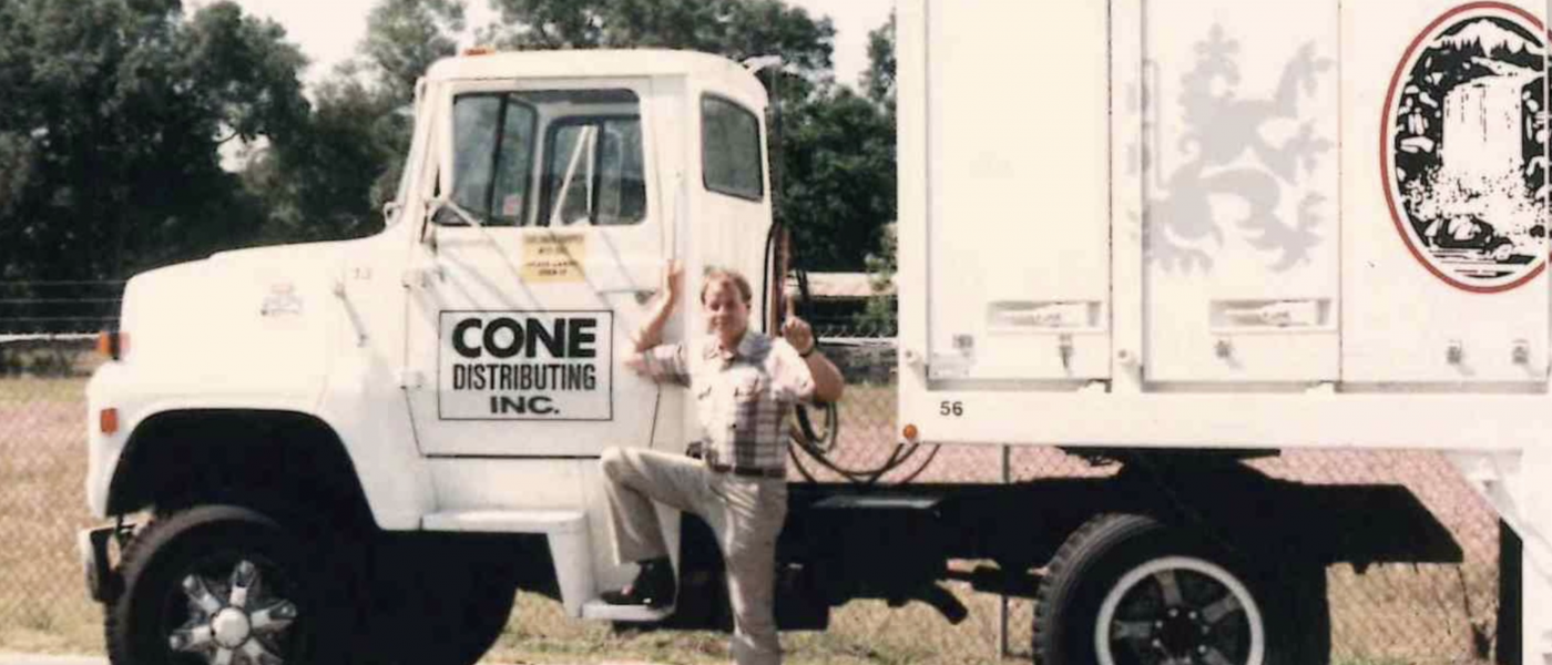 Vintage beer truck with Mr. Cone