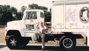Vintage beer truck with Mr. Cone