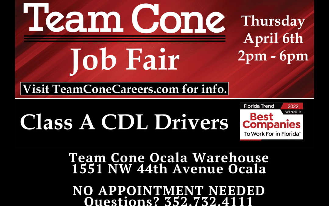 Cone Distributing to host Job Fair April 6th at Ocala Warehouse