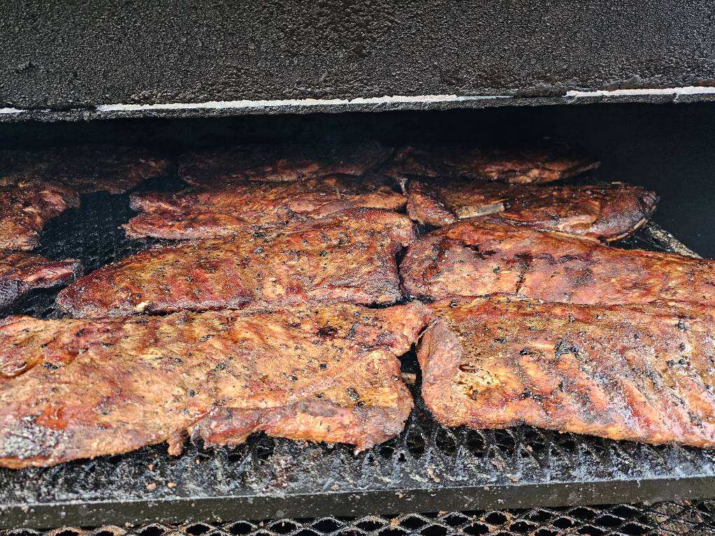 Slabs of meat on the grill