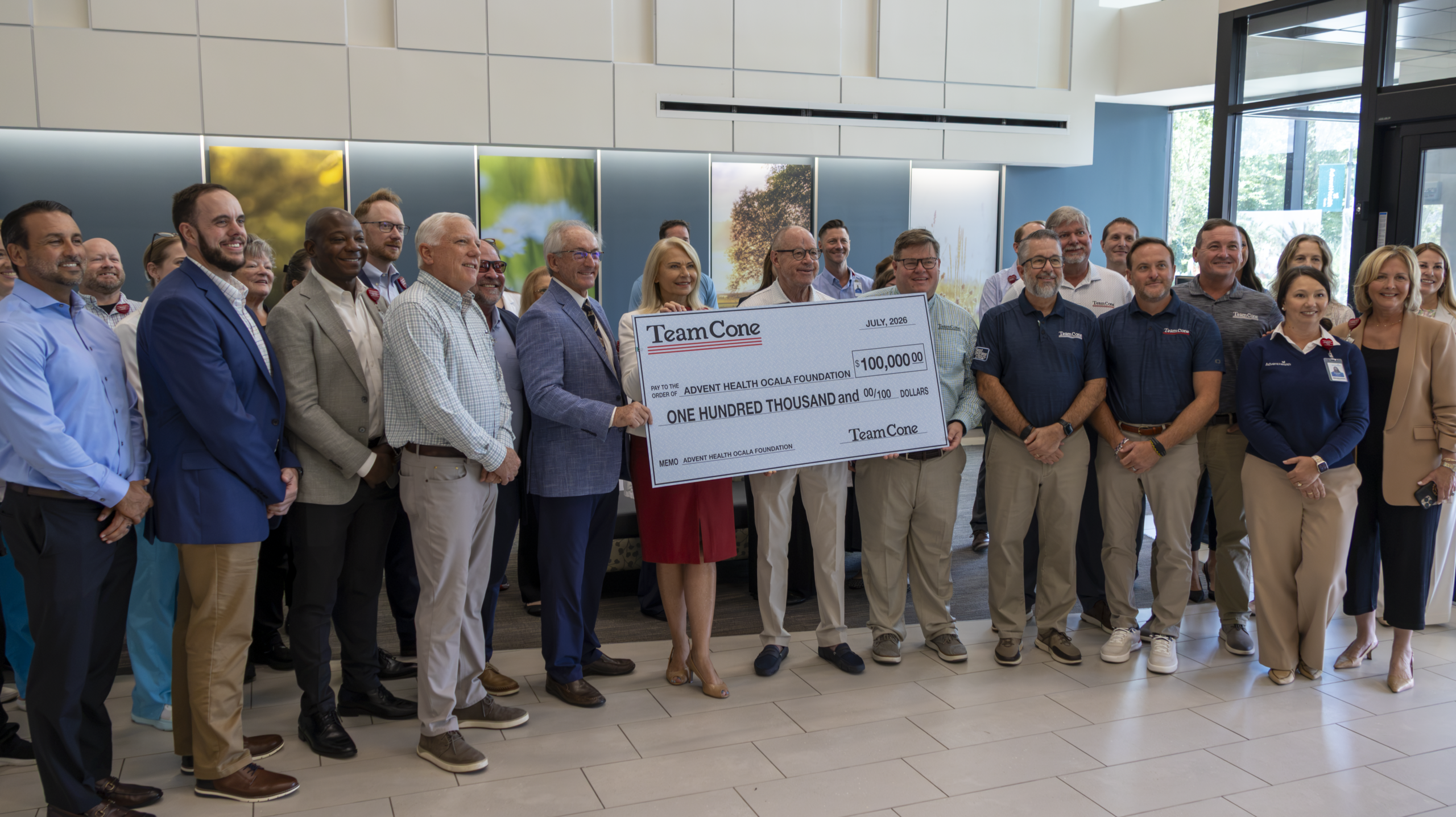 Check Ceremony The $100,000 check presentation from Team Cone to AdventHealth Ocala